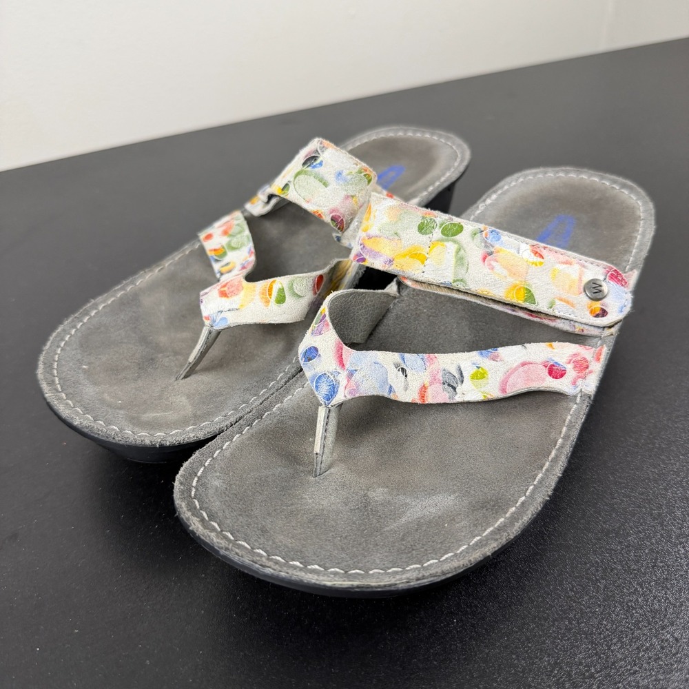 Wolky Sandals Womens 9/40 Multicolor Floral Leather Wedge Slide Thongs Casual - Picture 9 of 16